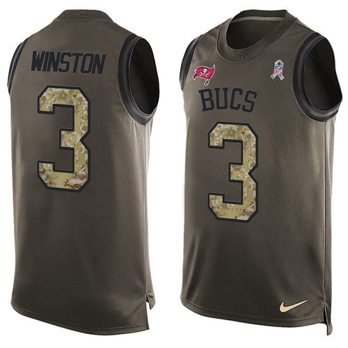 Men's Limited Jameis Winston Nike Jersey Green - #3 Salute to Service Tank Top NFL Tampa Bay Buccaneers